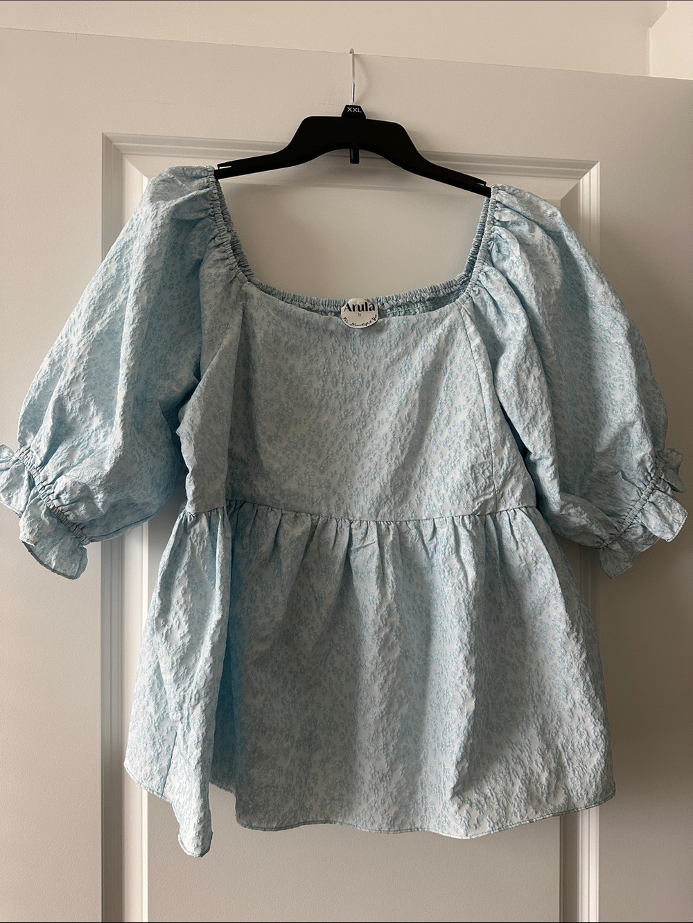 Arula 2X Light Blue Floral Puff Sleeve Babydoll Blouse Cottagecore